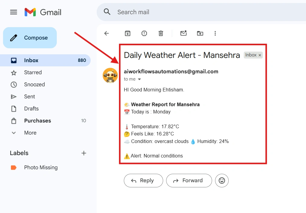 11 weather alter received on email