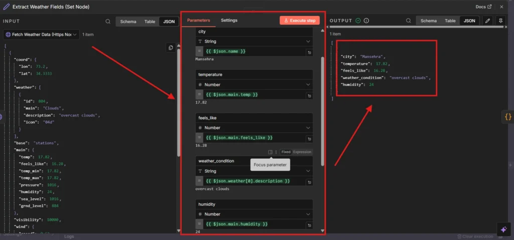 6 Extract weather fields set node data clean up